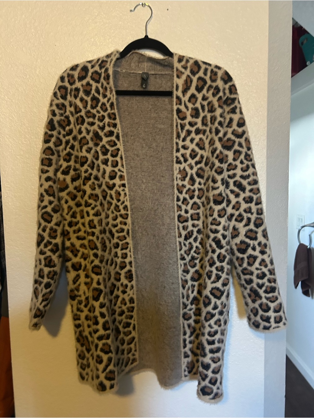 Alya Leopard-Print Open Front Cardigan - Taupe & Black